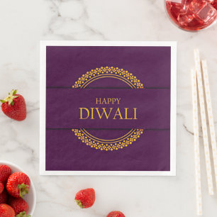 Happy Diwali Purple Gold Elegant Modern Paper Dinner Napkins