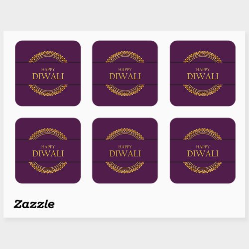 Happy Diwali Purple Gold Elegant Modern  Square Sticker