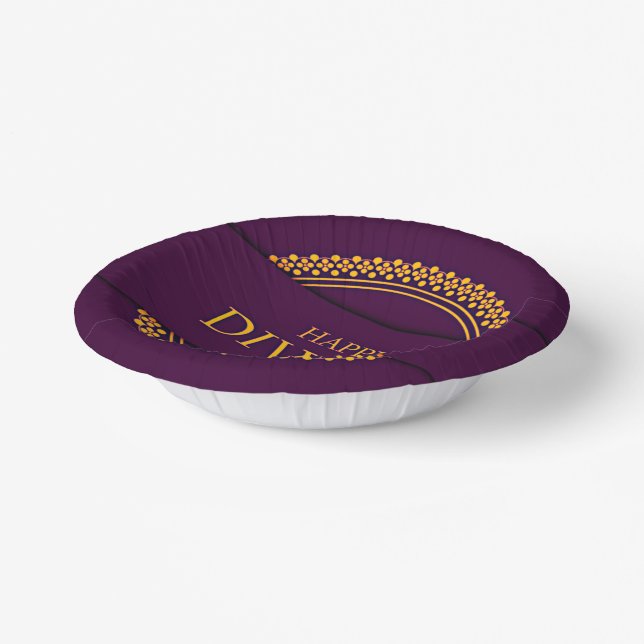 Happy Diwali Purple Gold Elegant  Paper Bowls (Angled)