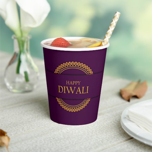 Happy Diwali Purple Gold Elegant Paper Cups