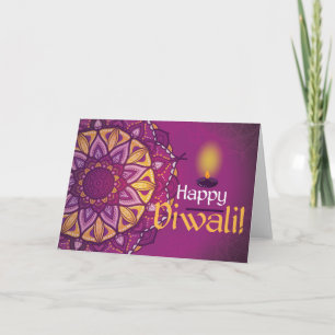 Happy diwali purple ornamental rangoli card