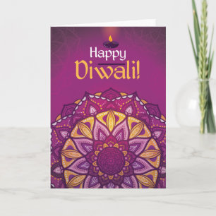 Happy diwali purple ornamental rangoli card