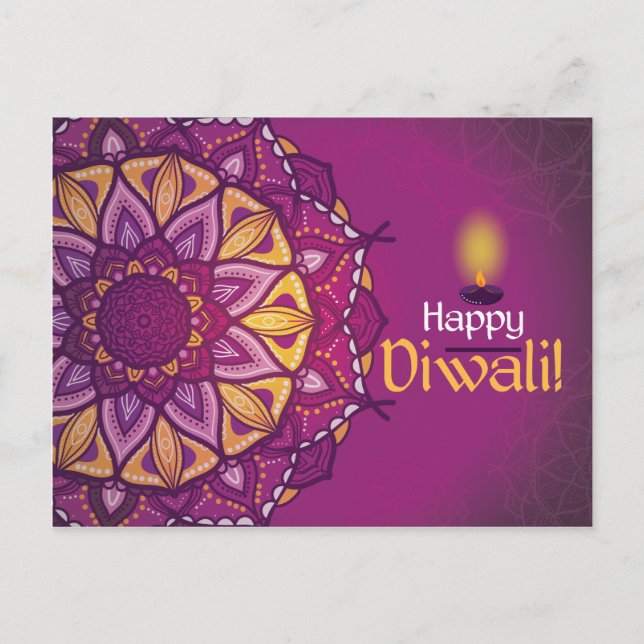 Happy diwali purple ornamental rangoli postcard (Front)