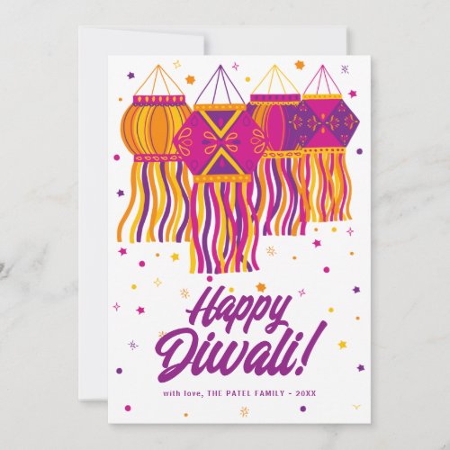 Happy Diwali Purple Pink Gold Lantern Lamp Card