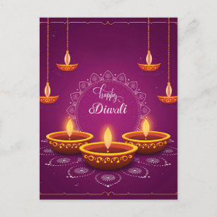 Happy Diwali Rangoli Diya Festival of Light Purple Holiday Postcard