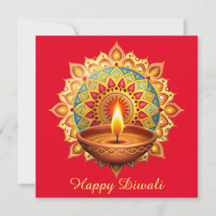 Happy Diwali Rangoli Diya Festival of Light Red Holiday Card