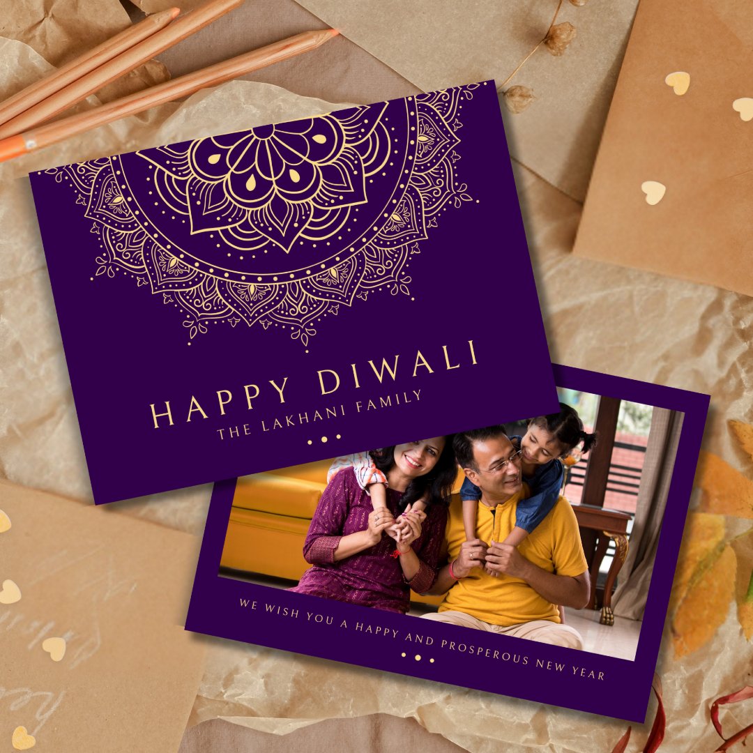 Happy Diwali Rangoli Pattern Purple Holiday Card