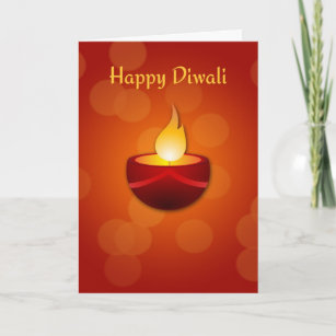 Happy Diwali, Red Candle Holiday Card