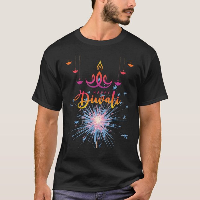 Happy Diwali Shirt Divali Rangoli Lamps Men Women  (Front)