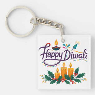Happy Diwali Square Keychain