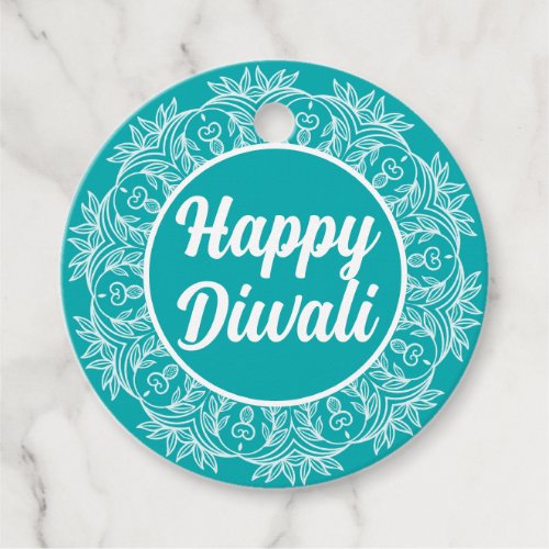 Happy Diwali Teal Rangoli Greeting Tag