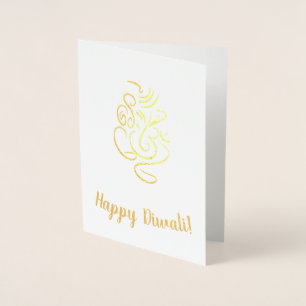 Happy Diwali Text with Ganesh & Aum Foil Line Art Card