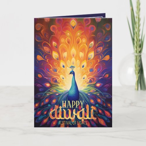 Happy Diwali Vibrant Peacock Festival of Lights  Holiday Card