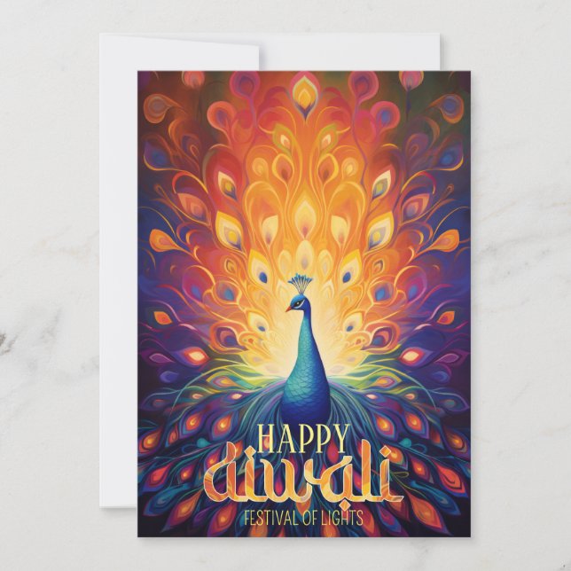 Happy Diwali Vibrant Peacock Festival of Lights  Invitation (Front)