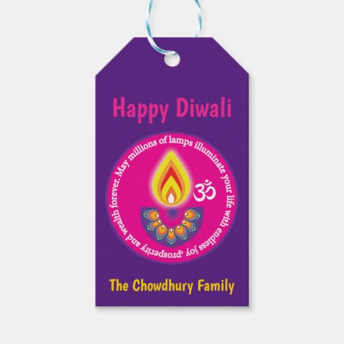 Happy Diwali with custom texts purple Gift Tags