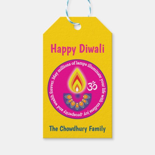 Happy Diwali with custom texts yellow Gift Tags