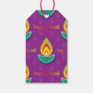 Happy Diwali with Diya lamps, custom text2 Gift Tags