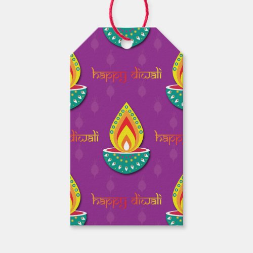 Happy Diwali with Diya lamps custom text2 Gift Tags