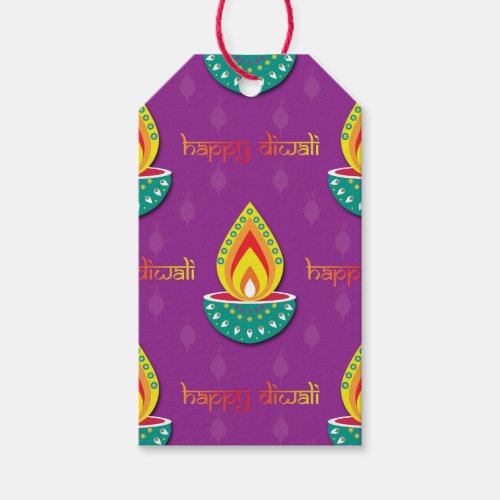 Happy Diwali with Diya lamps custom text Gift Tags