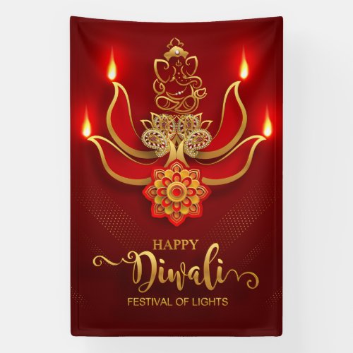Happy Diwali with Ganesh Rangoli and Diya Banner