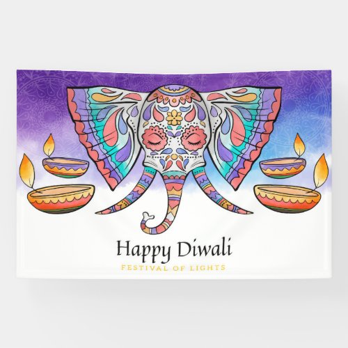 Happy Diwali with Ganesh Rangoli and Diya Banner