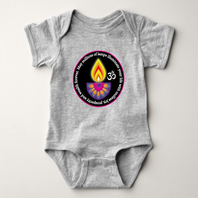 Happy Diwali with Hindu Wish black Baby Bodysuit (Front)