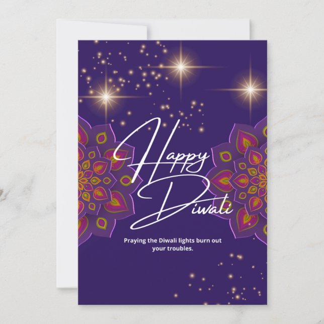 Happy Diwali with light and Violet background Holiday Card (Front)