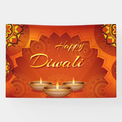 Happy Diwali with Rangoli and Diya Banner