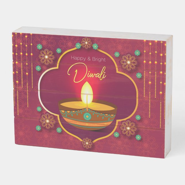 Happy Diwali  Wooden Box Sign (Angled Horizontal)