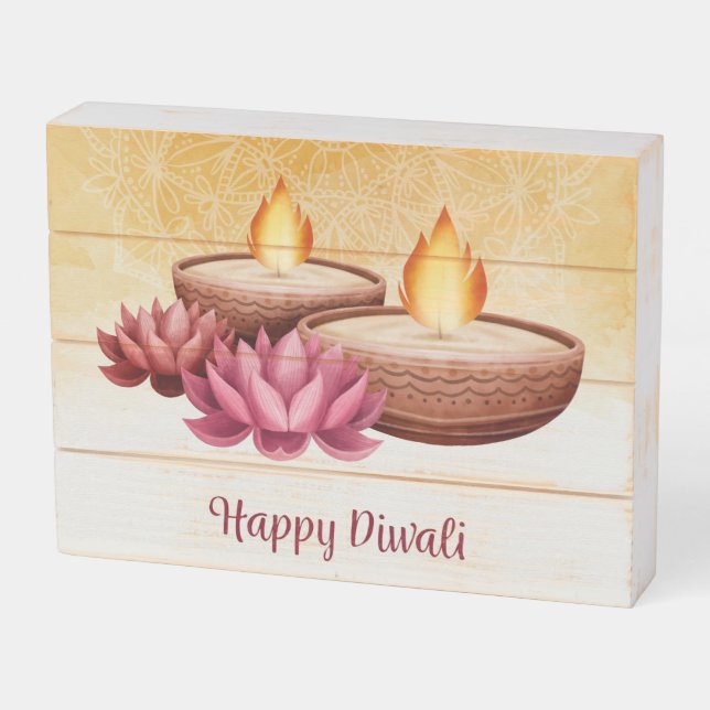 Happy Diwali  Wooden Box Sign (Angled Horizontal)