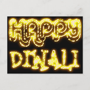 Happy Diwali Yellow Golden Lights Typography Night Postcard