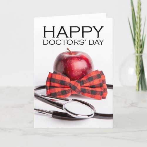 Happy Doctors Day Apple in Bow Tie Stethoscope Holiday Card