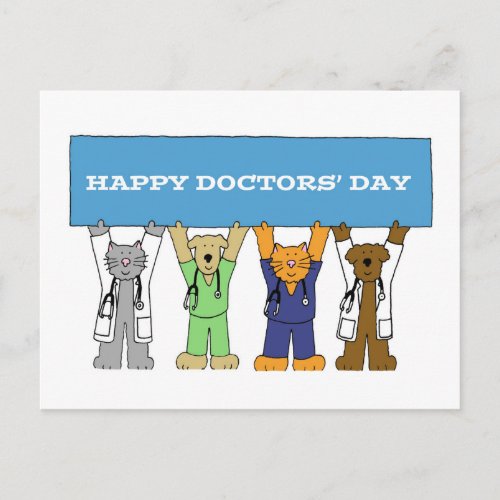 Happy Doctors Day Cartoon Pets Postcard