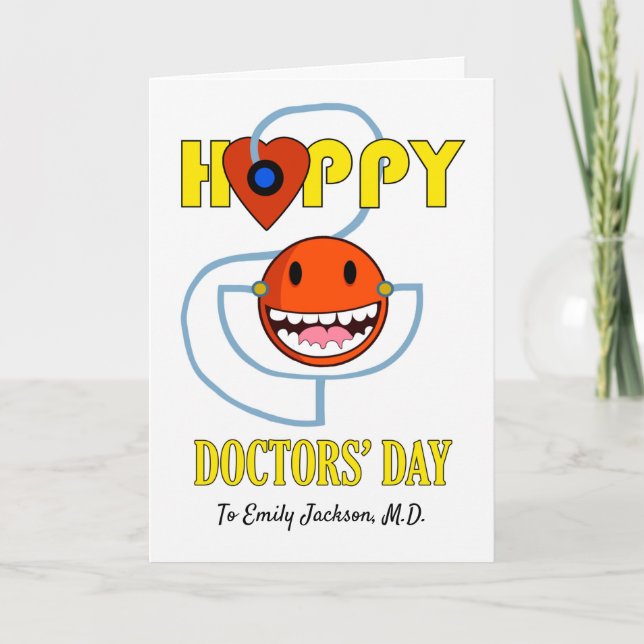 Happy Doctors' Day Face with Stethoscope Card (Front)