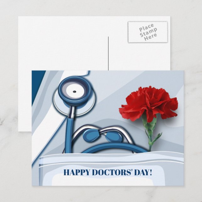 Happy Doctors' Day. Red Carnation Postcard (Front/Back)