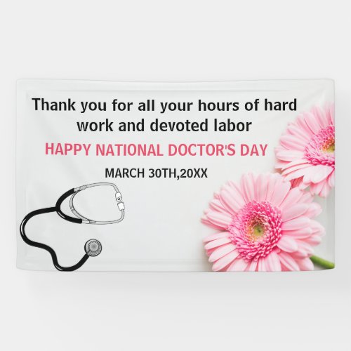 Happy Doctors Day Stethoscope  Pink Daisy Banner