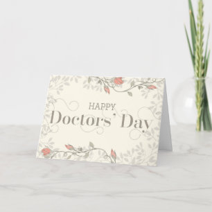 Happy Doctors' Day - Swirly Text and Flowers Cream Letterpress Thank You Card