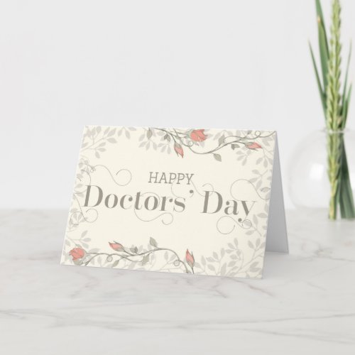 Happy Doctors Day _ Swirly Text and Flowers Cream Thank You Card