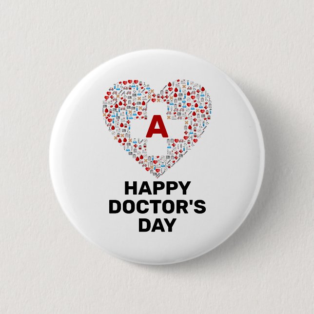 Happy doctors day with medical heart monogram button (Front)