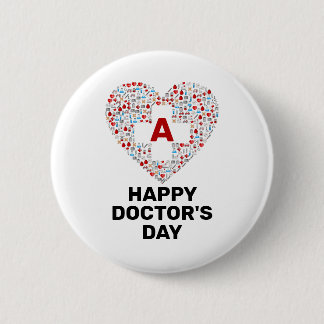 Happy doctors day with medical heart monogram button