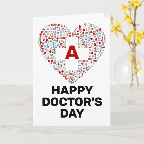 Happy doctors day with medical heart monogram card