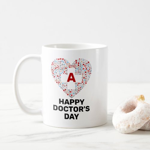 Happy doctors day with medical heart monogram coffee mug