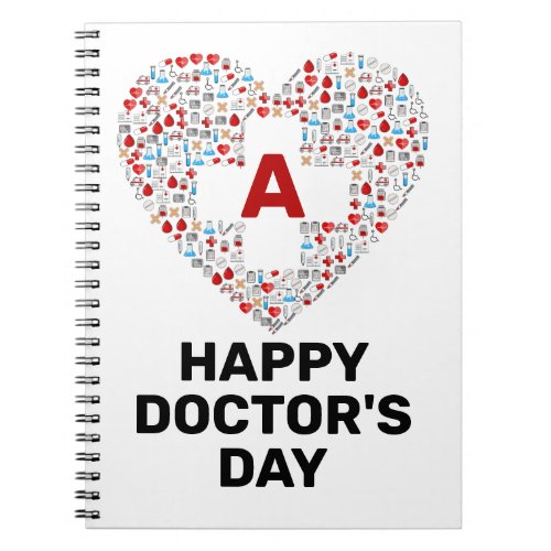 Happy doctors day with medical heart monogram notebook