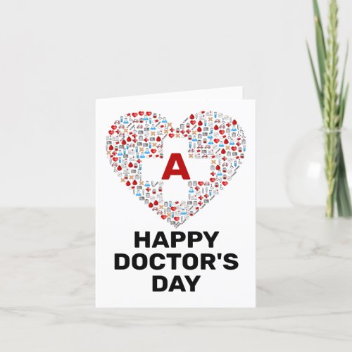 Happy doctors day with medical heart monogram thank you card