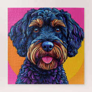 Happy Dog Against Colorful Background Jigsaw Puzzle