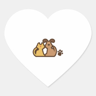 Happy Dog And Cat Heart Sticker