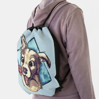 Happy dog and cookie drawstring bag
