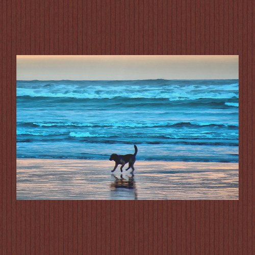 Happy Dog and Reflection on Beach at Sunset Placemat
