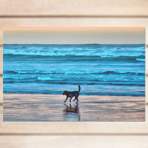 Happy Dog and Reflection on Beach at Sunset Tissue Paper