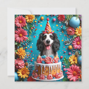 Happy Dog Celebrating Birthday With Colorful Cake Invitation